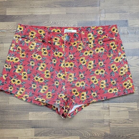 Forever 21 Premium Denim sunflower print shorts size 26 - Picture 1 of 9